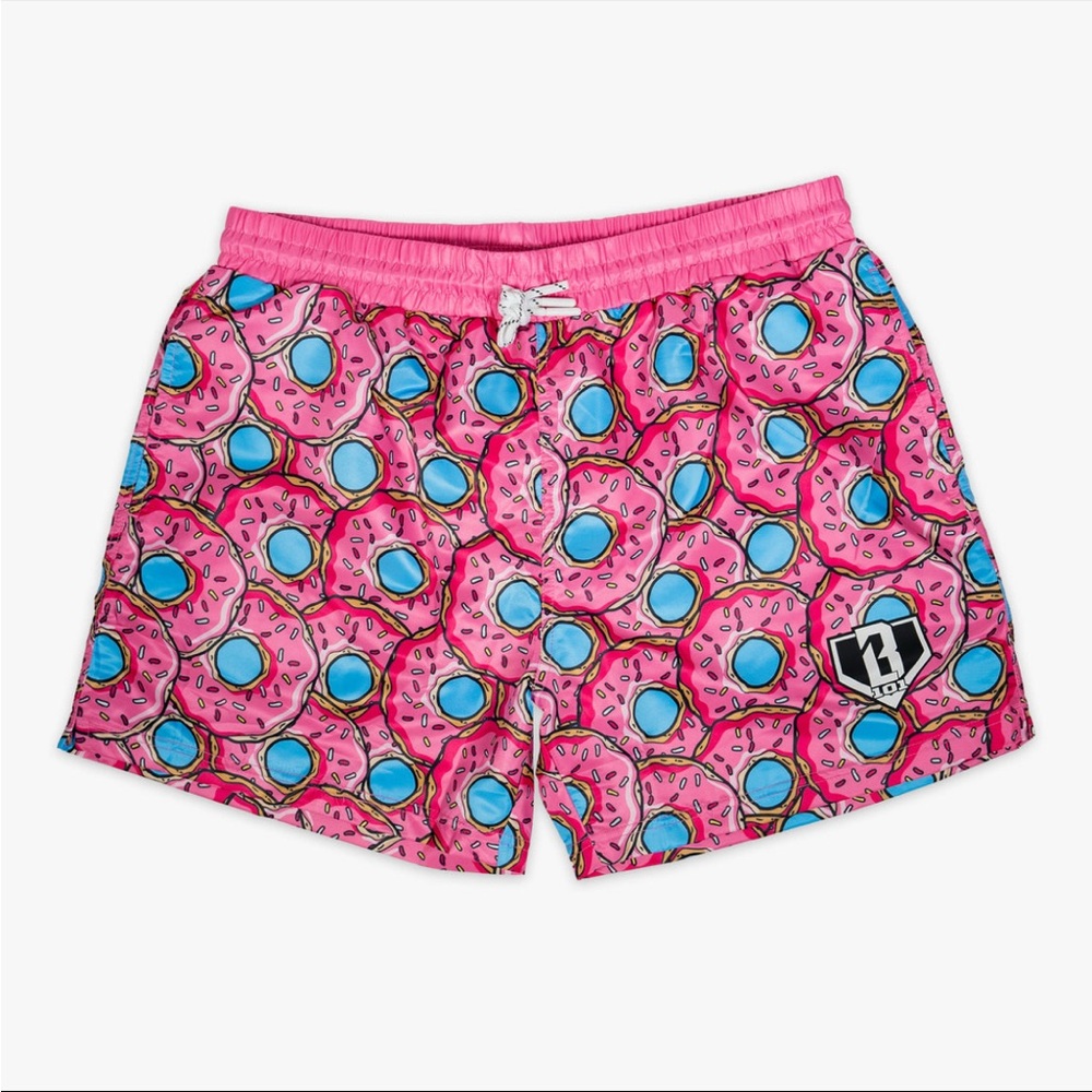 Pink Donut Patterned Baseball Lifestyle 101 Men’s Swim Trunk Small BL101